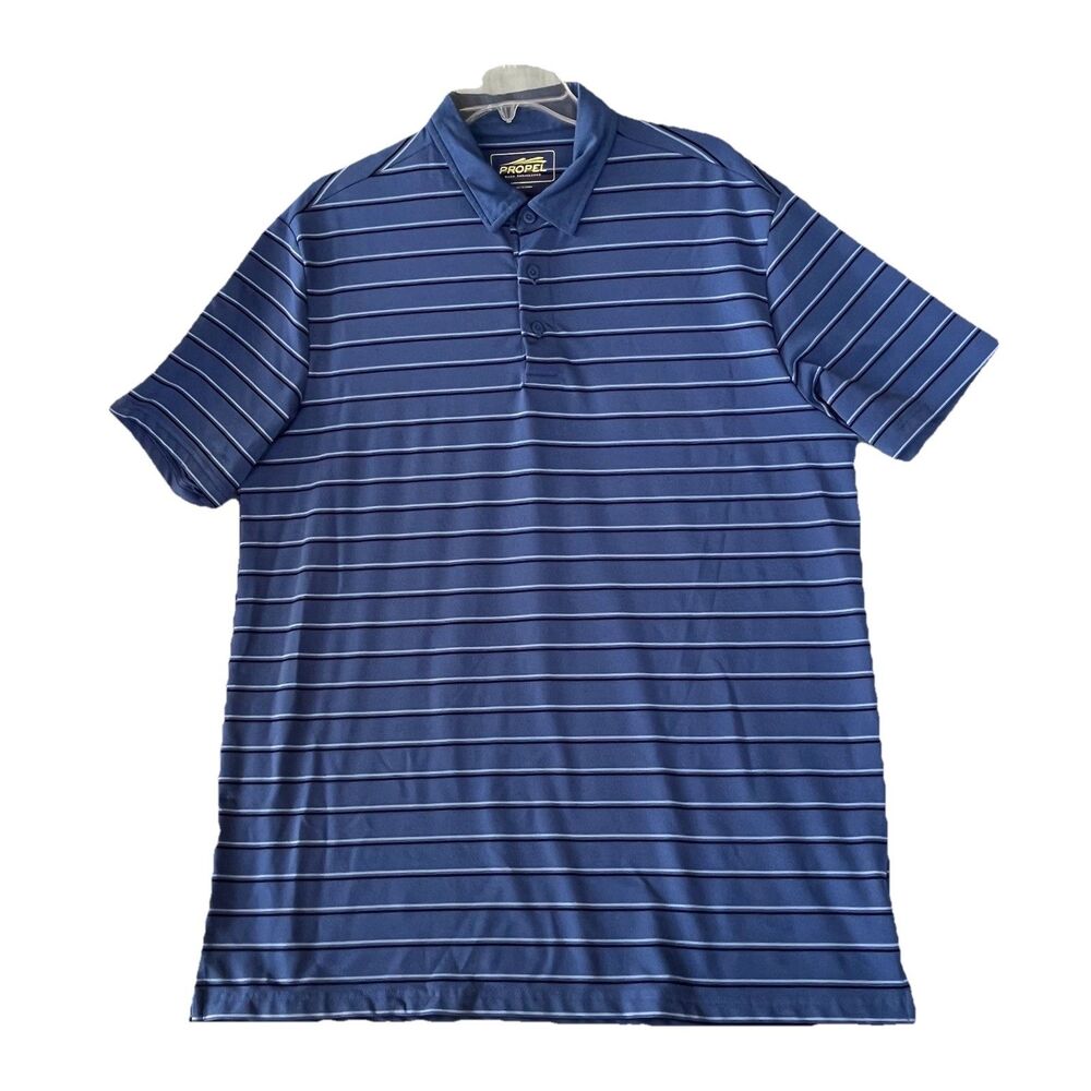 Propel Bass Shirt Engineered Golf Mens Blue Stripe L Polo Style 4238 Casual SS